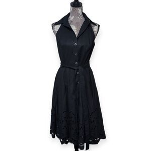 Carmen Marc Valvo Black Linen and Cotton Dress